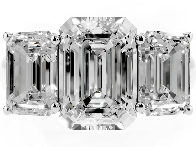 Emerald Cut Three Stone Engagement Ring Setting | Basket Prong Heads | Platinum