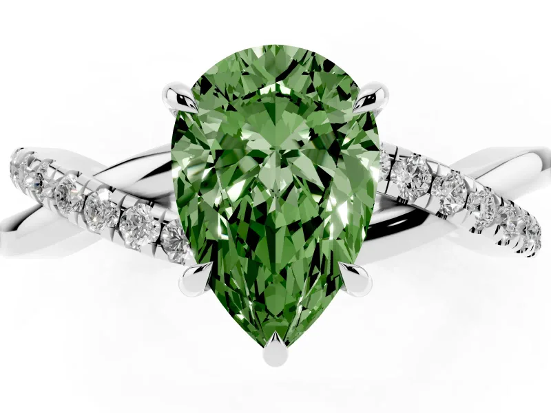 Pear-Shaped Crossover Engagement Ring Setting for a Fancy Green Lab-Grown Diamond | Platinum
