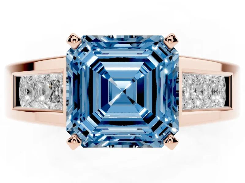 Asscher Cut Channel-Set Engagement Ring Setting for a Fancy Blue Lab-Grown Diamond | Rose Gold