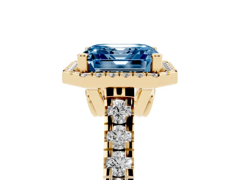 Asscher Cut Accented Halo Engagement Ring Setting for a Fancy Blue Lab-Grown Diamond | Yellow Gold
