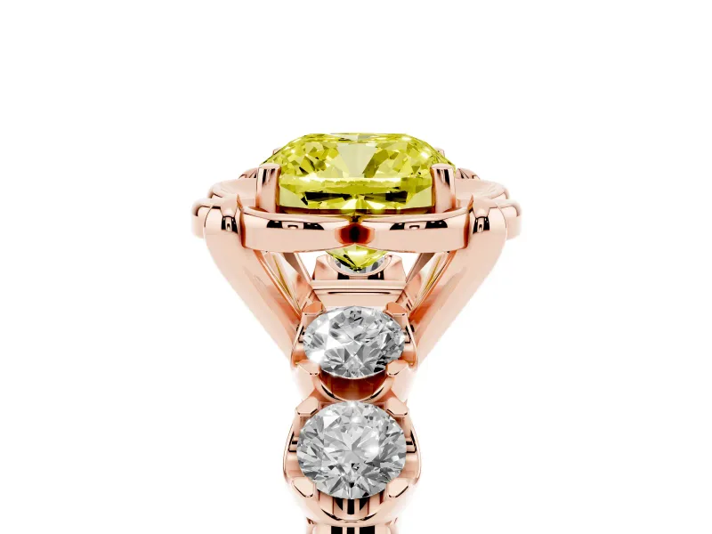 Cushion Cut Floral Engagement Ring Setting for a Fancy Yellow Lab-Grown Diamond | Petal Frame | Rose Gold