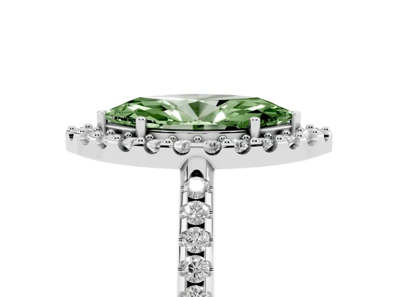 Marquise Pave Halo Engagement Ring Setting for a Fancy Green Lab-Grown Diamond | Pave Band | Platinum
