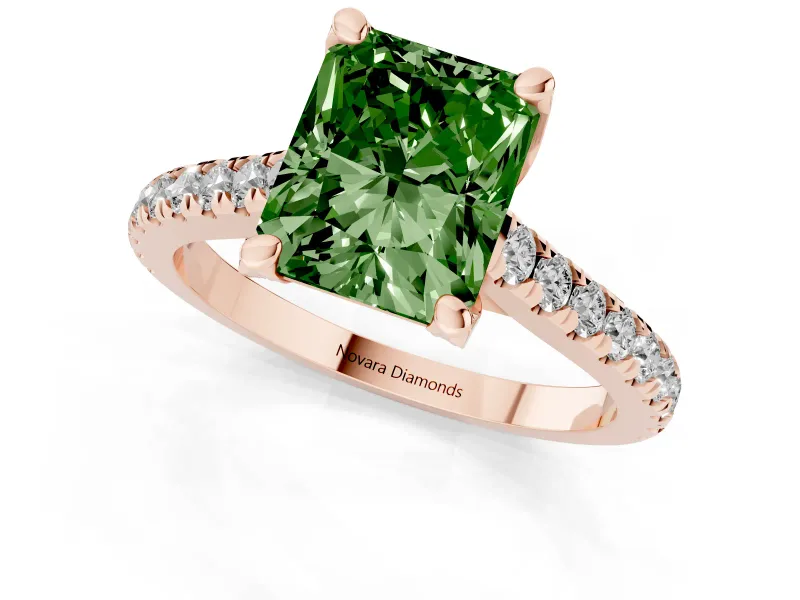 Radiant Cut Hidden Halo Pave Engagement Ring Setting for a Fancy Green Lab-Grown Diamond | Claw Prongs | Rose Gold