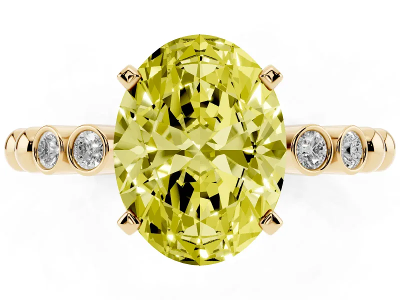 Oval Beaded Solitaire Engagement Ring Setting for a Fancy Yellow Lab-Grown Diamond | Yellow Gold