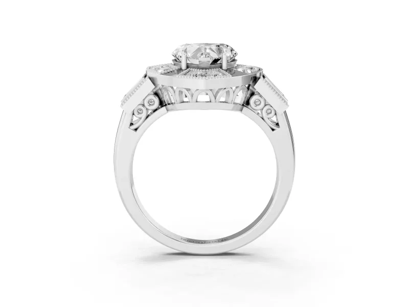 Heart Cut Diamond Milgrain Halo Ring Set in Platinum with Split Shank