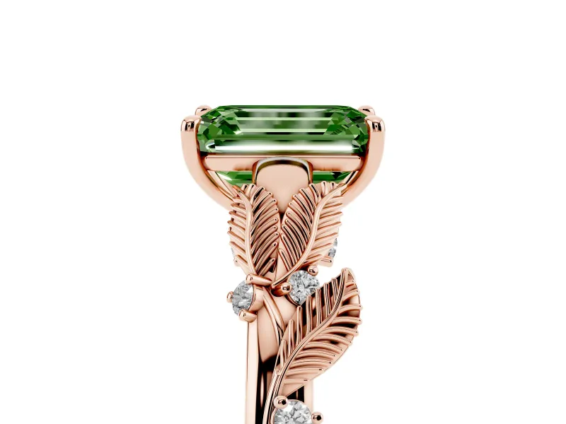 Emerald Cut Leaf Solitaire Engagement Ring Setting for a Fancy Green Lab-Grown Diamond | Rose Gold
