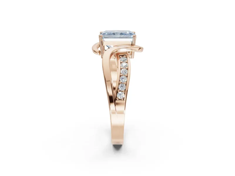 Radiant Cut Bypass Solitaire Engagement Ring Setting for a Fancy Blue Lab-Grown Diamond | Pavé Strands | Rose Gold