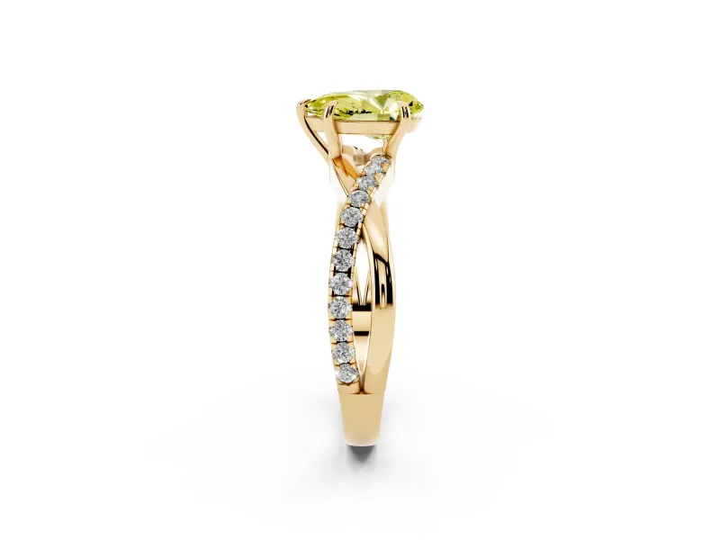Pear-Shaped Crossover Engagement Ring Setting for a Fancy Yellow Lab-Grown Diamond | Yellow Gold