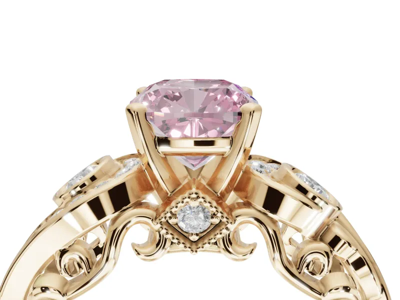 Cushion Cut Swirl Engagement Ring Setting for a Fancy Pink Lab-Grown Diamond | Yellow Gold