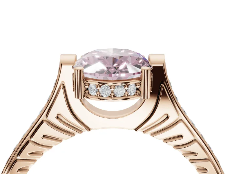 Oval Vintage Cathedral Engagement Ring Setting for a Fancy Pink Lab-Grown Diamond | Carved Band | Rose Gold