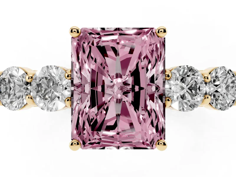 Radiant Cut 5 Stone Engagement Ring Setting for a Fancy Pink Lab-Grown Diamond | Yellow Gold