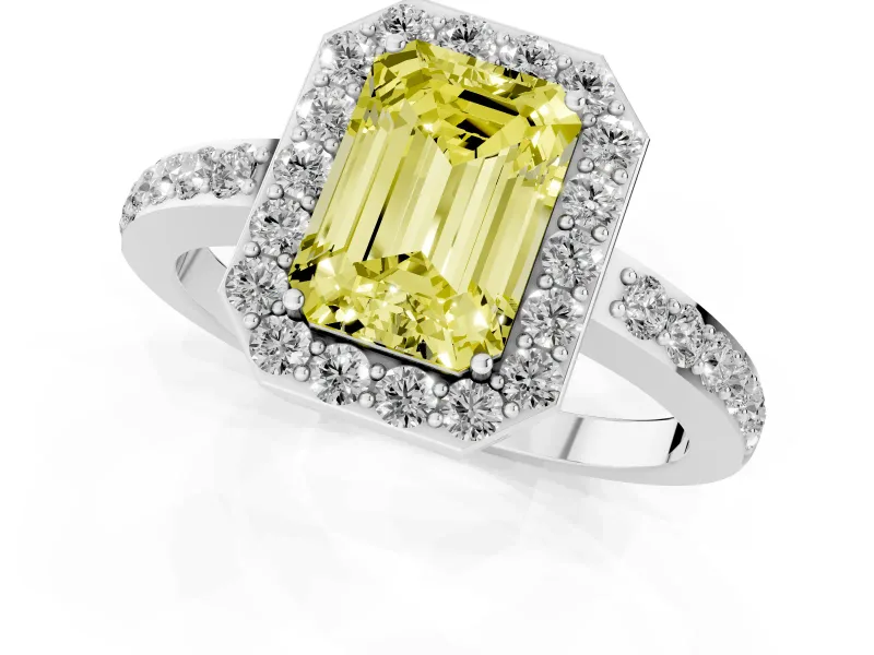 Emerald Cut Halo Engagement Ring Setting for a Fancy Yellow Lab-Grown Diamond | White Gold - Design NV-24751