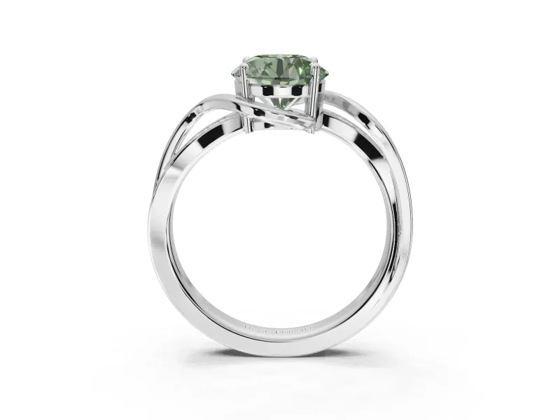 Round Bypass Solitaire Engagement Ring Setting for a Fancy Green Lab-Grown Diamond | Pavé and Plain Strands | Platinum