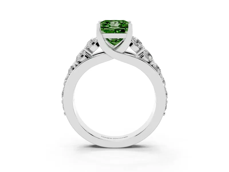 Princess Cut Graduated Engagement Ring Setting for a Fancy Green Lab-Grown Diamond | Platinum