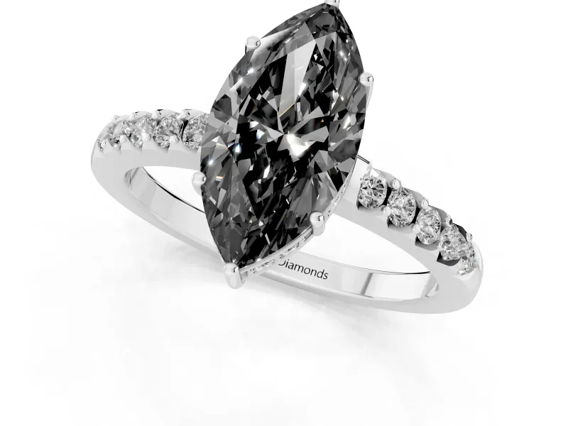 Marquise Hidden Halo Engagement Ring Setting for a Black Center | Sterling Silver