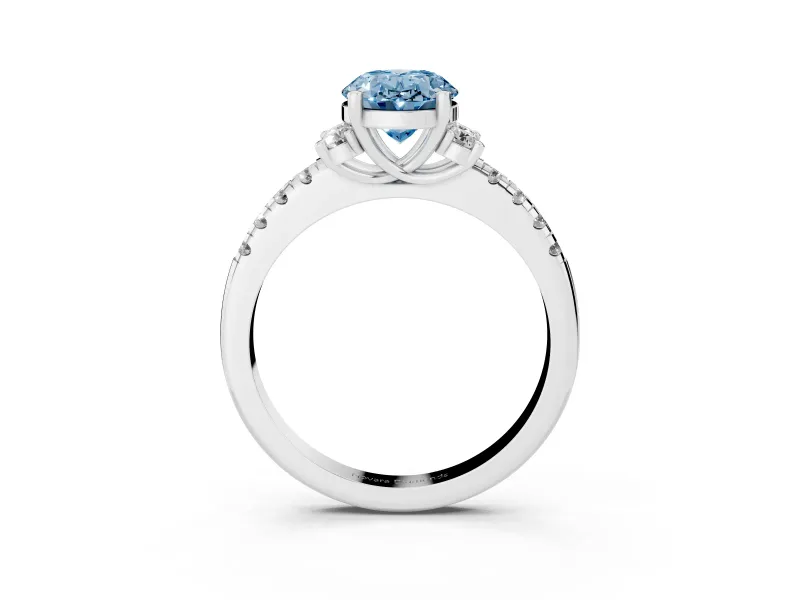 Oval Side Stone Engagement Ring Setting for a Fancy Blue Lab-Grown Diamond | Pave Band | White Gold