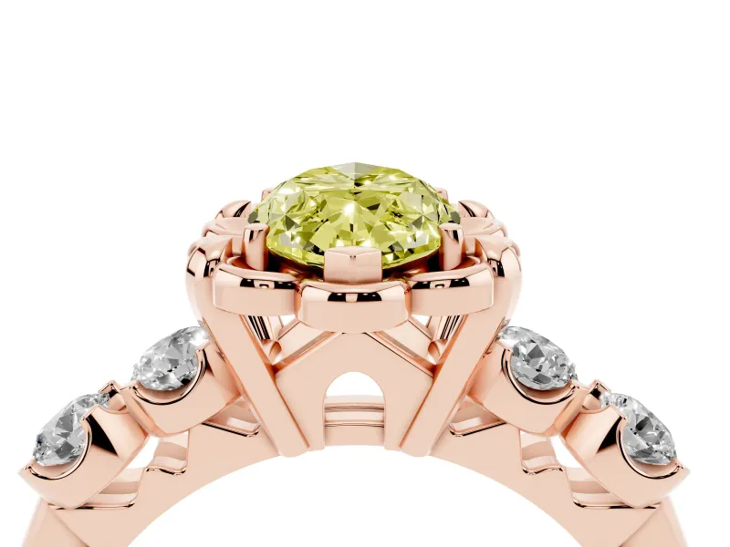 Marquise Floral Engagement Ring Setting for a Fancy Yellow Lab-Grown Diamond | Petal Frame and Side Stones | Rose Gold