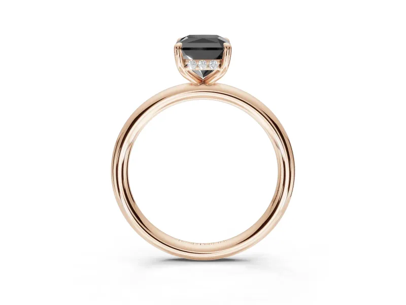 Radiant Cut Hidden Halo Engagement Ring Setting for a Black Center | Thin Plain Band | Rose Gold