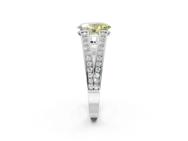 Oval Split Shank Pavé Engagement Ring Setting for a Fancy Yellow Lab-Grown Diamond | Platinum
