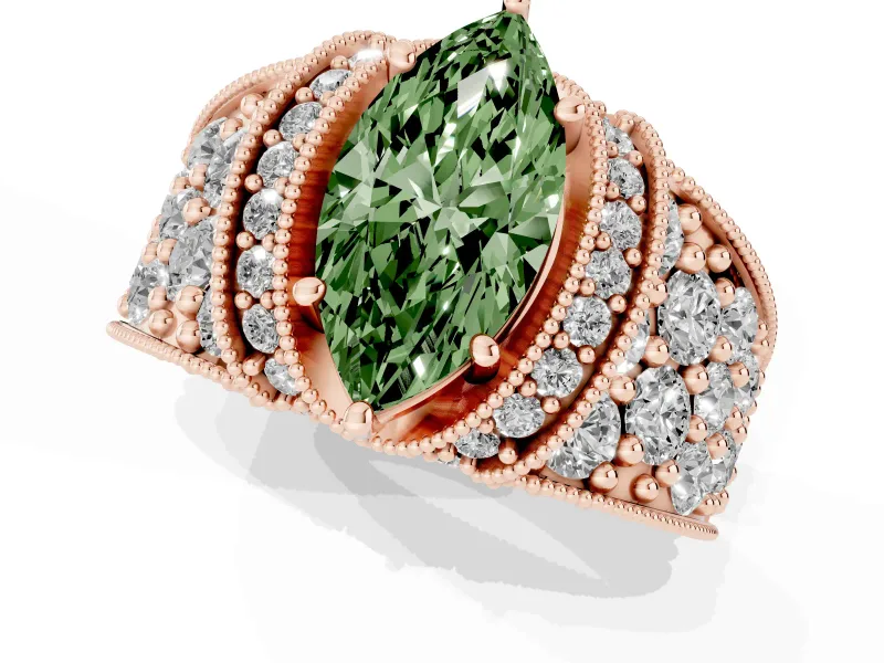 Marquise Vintage Pave Engagement Ring Setting for a Fancy Green Lab-Grown Diamond | Milgrain Edges | Rose Gold