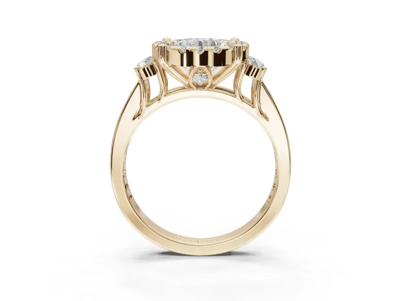 Round Halo Side Cluster Engagement Ring Setting | Graduated Channel Band | Yellow Gold