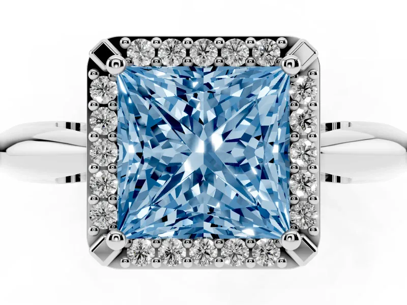 Princess Cut Halo Engagement Ring Setting for a Fancy Blue Lab-Grown Diamond | Plain Tapered Band | Sterling Silver