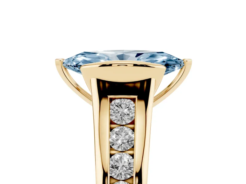Marquise Half Bezel Engagement Ring Setting for a Fancy Blue Lab-Grown Diamond | Yellow Gold