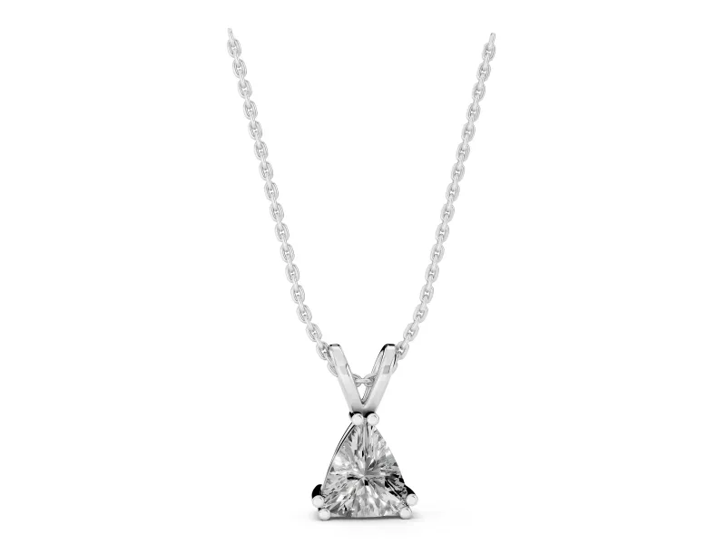 Trillion Cut Diamond Solitaire Pendant Set in White gold with Double Prong Setting