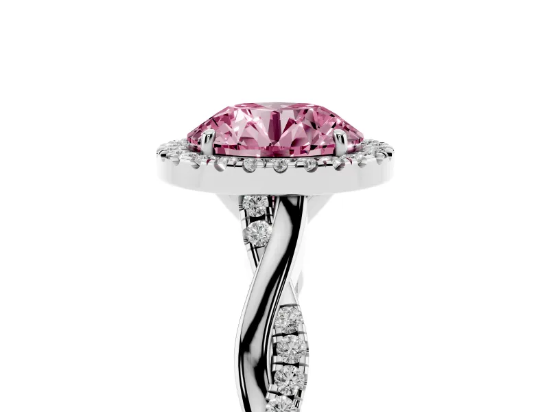 Round Twist Halo Engagement Ring Setting for a Fancy Pink Lab-Grown Diamond | Sterling Silver