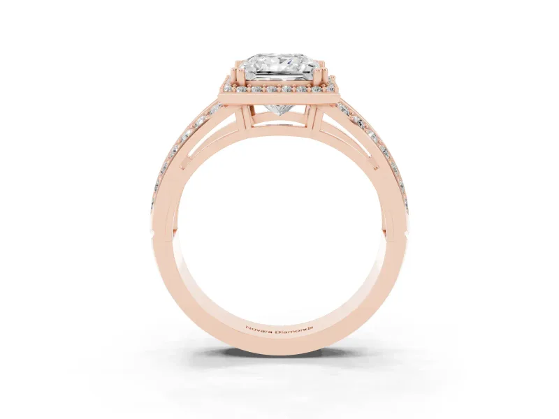 Princess Cut Halo Engagement Ring Setting | Two-Row Pave Split Shank | Rose Gold