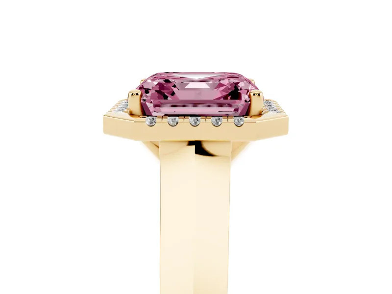 Asscher Cut Knife-Edge Halo Engagement Ring Setting for a Fancy Pink Lab-Grown Diamond | Yellow Gold