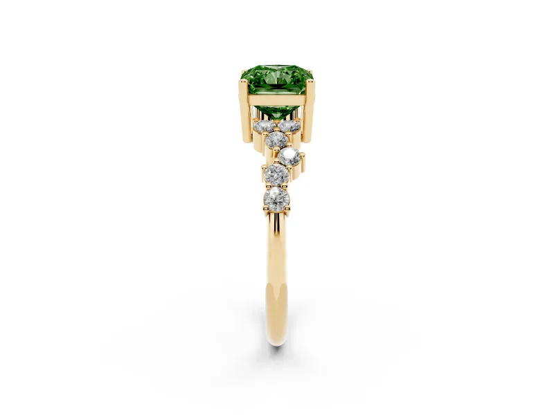 Radiant Cut Accented Engagement Ring Setting for a Fancy Green Lab-Grown Diamond | Yellow Gold