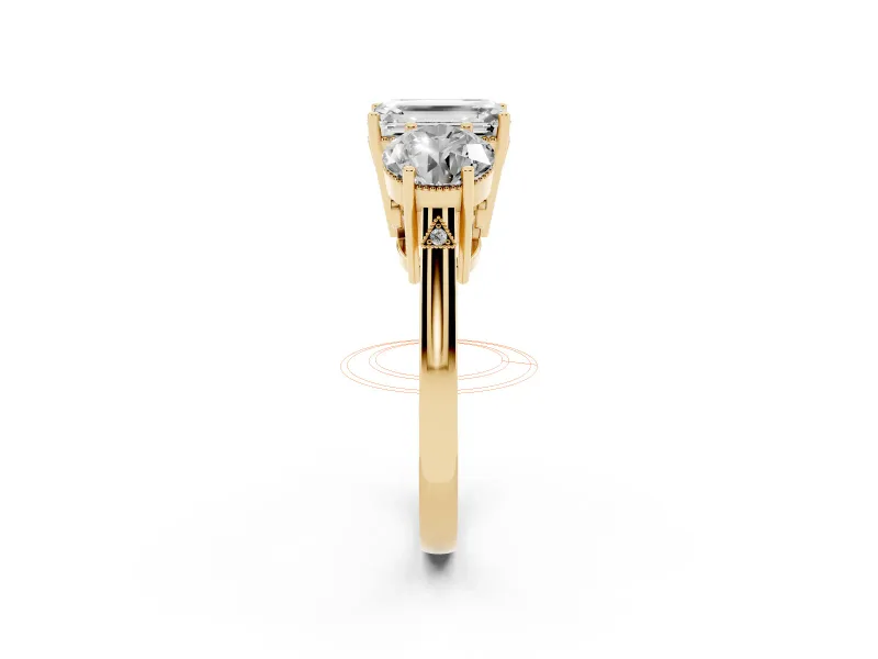 Emerald Cut Vintage Three Stone Engagement Ring Setting | Milgrain Baskets | Yellow Gold