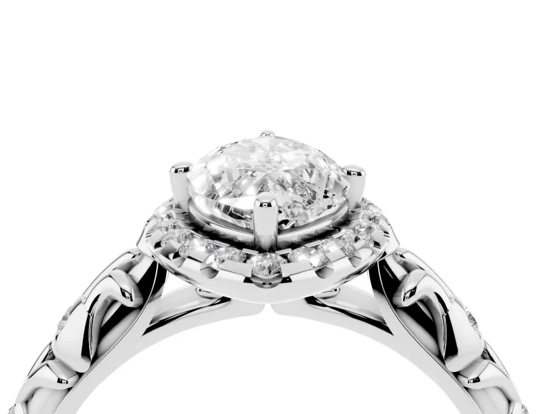 Marquise Filigree Leaf Halo Engagement Ring Setting | Bezel Leaf Accents | Sterling Silver