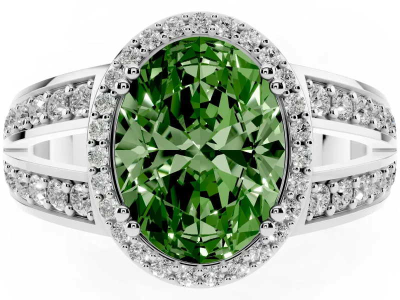 Oval Halo Engagement Ring Setting for a Fancy Green Lab-Grown Diamond | Split Shank | Platinum