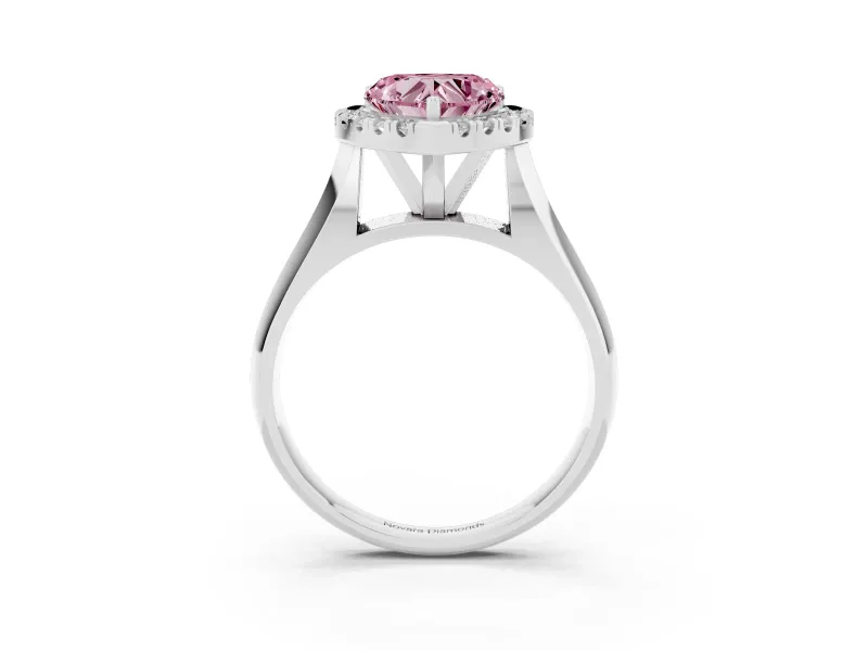 Heart-Shaped Halo Engagement Ring Setting for a Fancy Pink Lab-Grown Diamond | Square Profile Band | White Gold