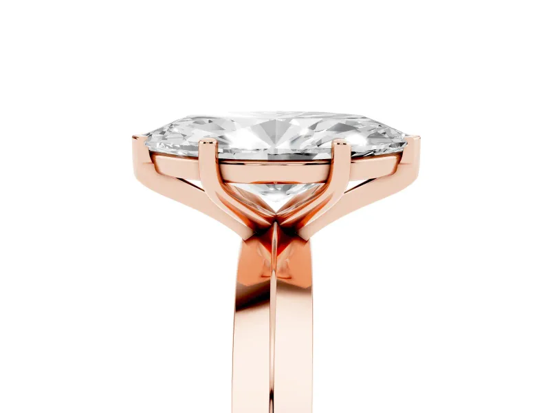 Marquise Cut Diamond Solitaire Engagement Ring Set in Rose gold with Flat Band and Prong Setting