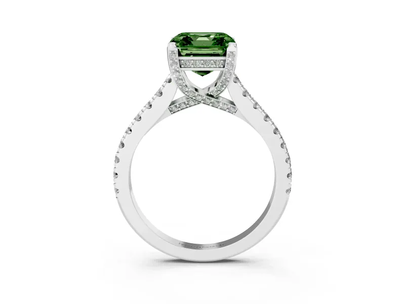 Asscher Cut Hidden Halo Pave Engagement Ring Setting for a Fancy Green Lab-Grown Diamond | Claw Prongs | Sterling Silver