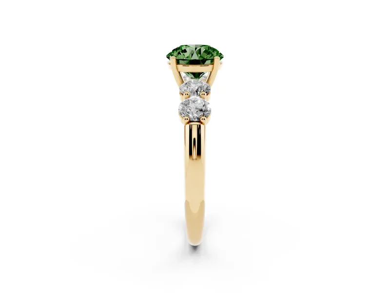 Round 5 Stone Engagement Ring Setting for a Fancy Green Lab-Grown Diamond | Yellow Gold