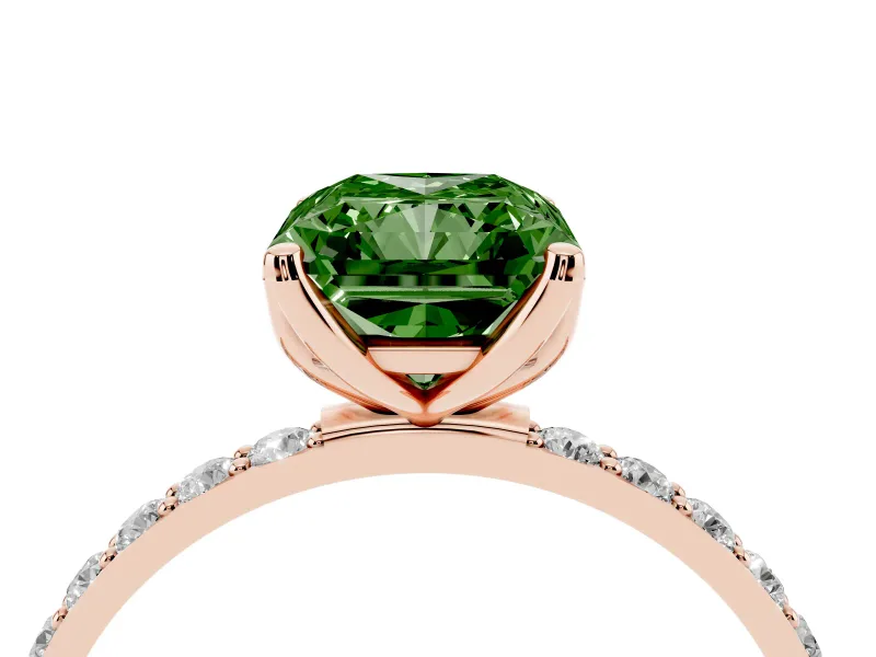 Radiant Cut Pave Engagement Ring Setting for a Fancy Green Lab-Grown Diamond | Slim Band | Rose Gold