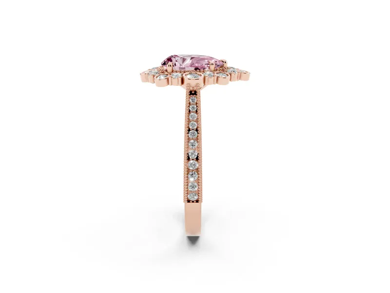Pear-Shaped Scalloped Halo Engagement Ring Setting for a Fancy Pink Lab-Grown Diamond | Milgrain Edges | Rose Gold