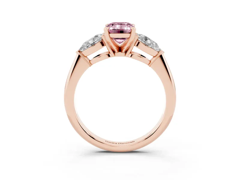 Emerald Cut 3-Stone Engagement Ring Setting for a Fancy Pink Lab-Grown Diamond | Rose Gold