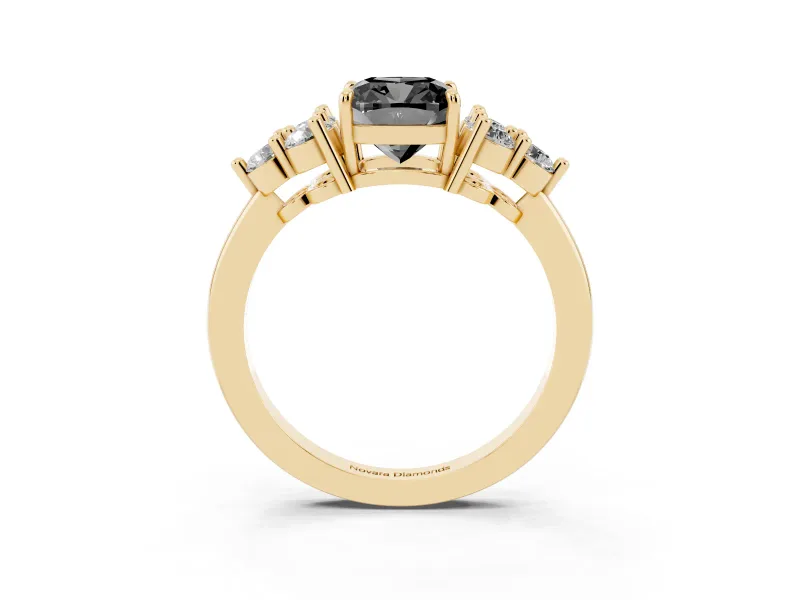 Cushion Cut Cluster Side Stone Engagement Ring Setting for a Black Center | Plain Band | Yellow Gold
