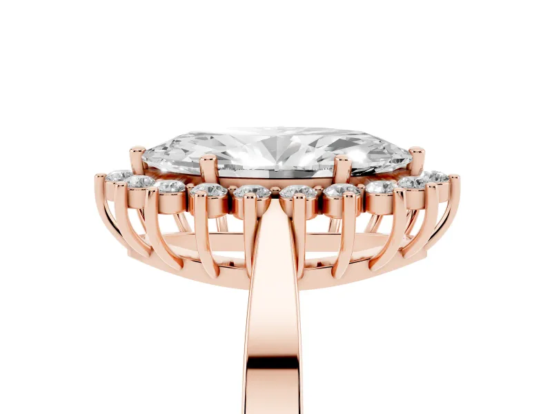 Marquise Cut Diamond Halo Ring Set in Rose gold with Round Halo and Smooth Solitaire Band
