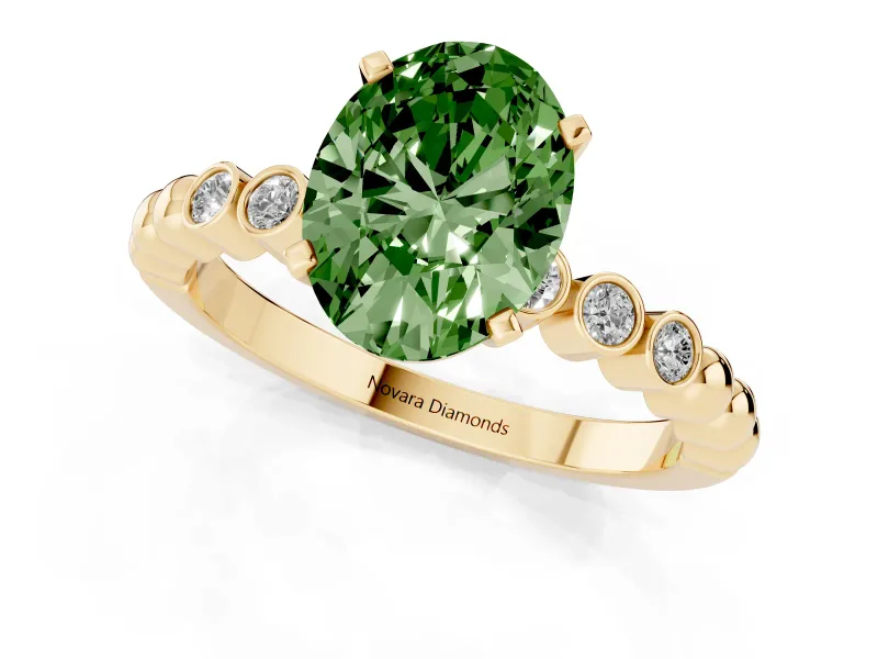 Oval Beaded Solitaire Engagement Ring Setting for a Fancy Green Lab-Grown Diamond | Yellow Gold
