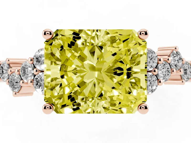 Radiant Cut Accented Engagement Ring Setting for a Fancy Yellow Lab-Grown Diamond | Rose Gold