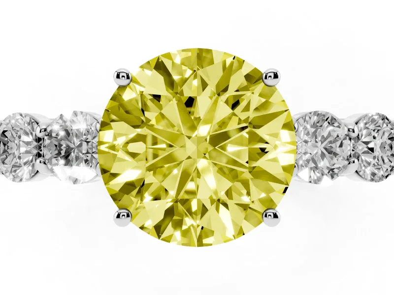 Round Close Set Five Stone Engagement Ring Setting for a Fancy Yellow Lab-Grown Diamond | Platinum
