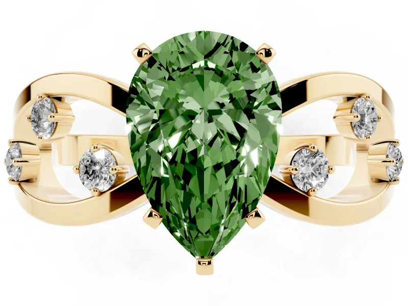 Pear-Shaped Loop Engagement Ring Setting for a Fancy Green Lab-Grown Diamond | Yellow Gold