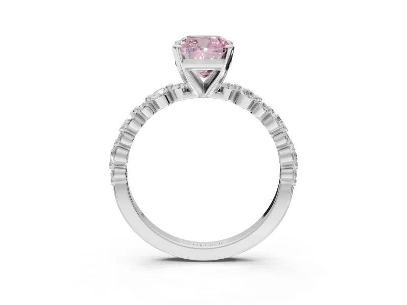 Cushion Cut Pavé Engagement Ring Setting for a Fancy Pink Lab-Grown Diamond | Alternating Accents | Sterling Silver