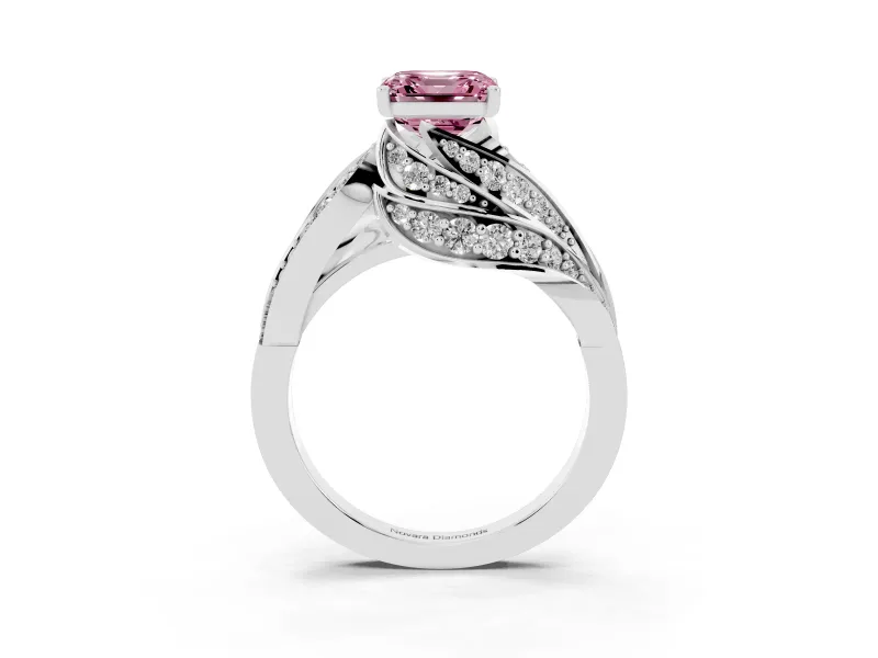 Asscher Cut Bypass Hidden Halo Engagement Ring Setting for a Fancy Pink Lab-Grown Diamond | Graduated Pavé | Platinum